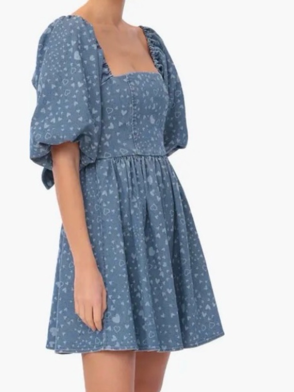 New Avec Les Filles Heart Puff Sleeve Babydoll Minidress - Picture 4 of 9